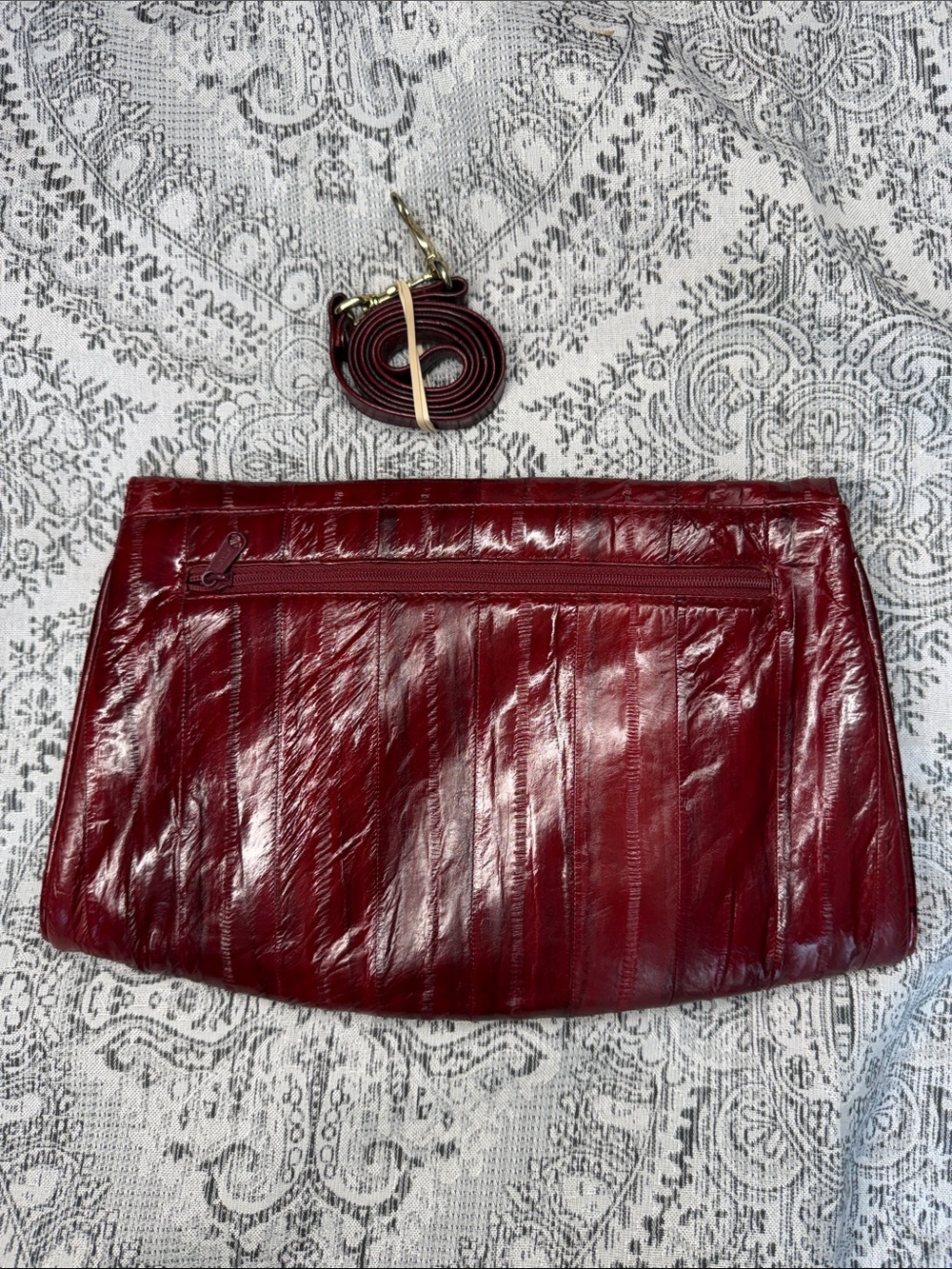 EEL Skin Fold-Over Clutch in Deep Red w- Detachable Strap - 8x12 - Picture 2 of 4